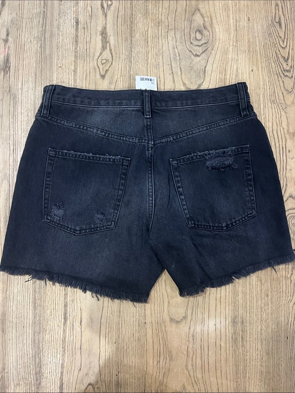 Free People Button Fly Distressed Black Denim Shorts Faded Size 28